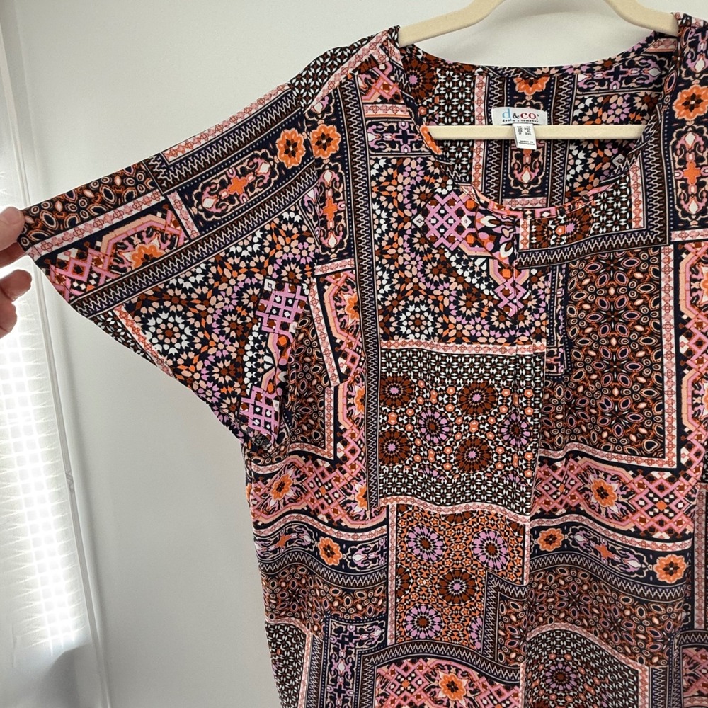 Denim & Co Patchwork Boho Print Short Sleeve Knit Top Plus Size 1X QVC - Picture 4 of 5